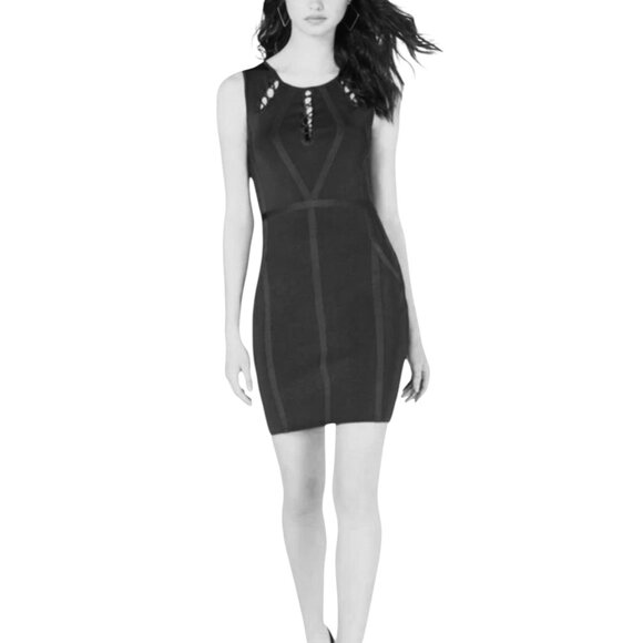 NWT Guess Los Angeles Size M Little Black Dress Bandage Bodycon GDLR3485 - Picture 3 of 14